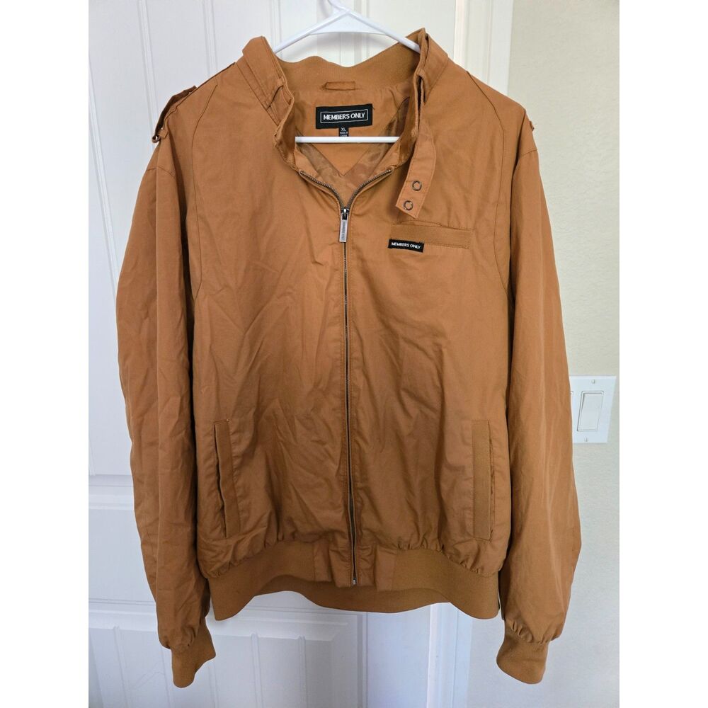 Members Only Men’s XL Tan Brown Racer Jacket Full Zip Bomber Moto Lightweight